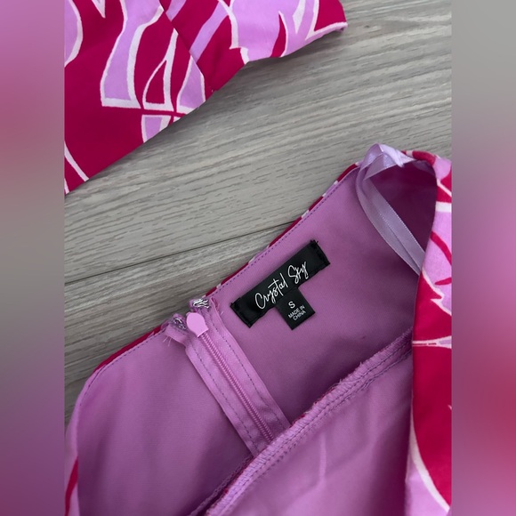 Pink Leaf Print Ruffle Two-Piece Set - Picture 5 of 11